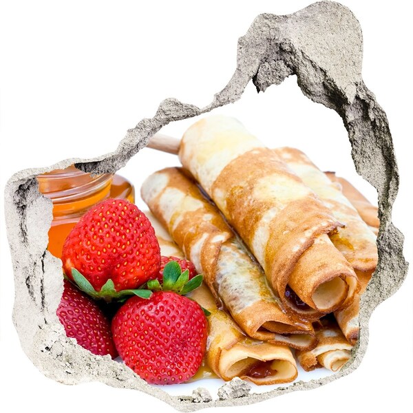 Trompe l'oeil buco nel muro Deliziose frittelle con fragole