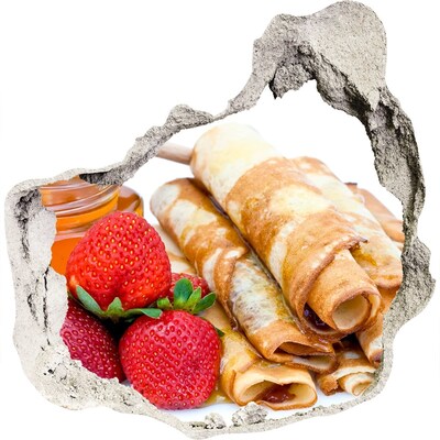 Trompe l'oeil buco nel muro Deliziose frittelle con fragole