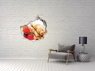Trompe l'oeil buco nel muro Deliziose frittelle con fragole