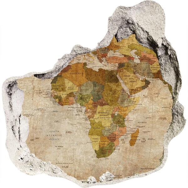 Adesivo effetto buco nel muro Mappa dell'Africa sul muro