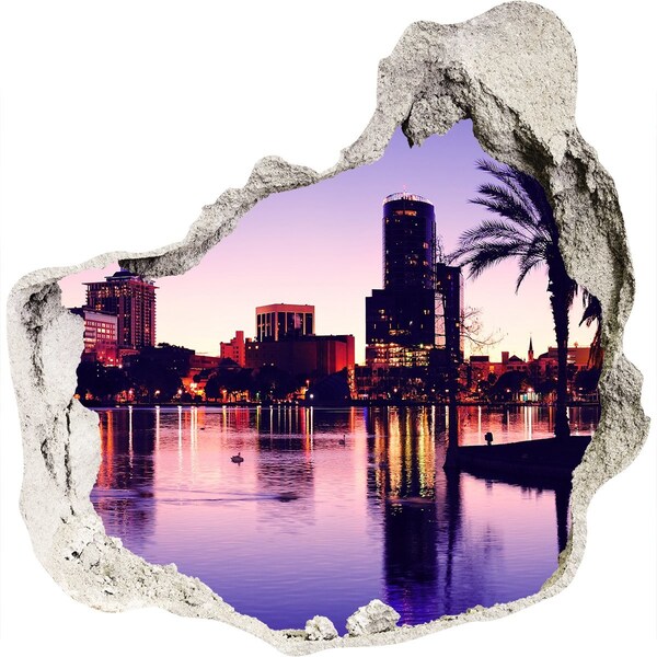 Adesivo effetto buco nel muro Tramonto sulla città