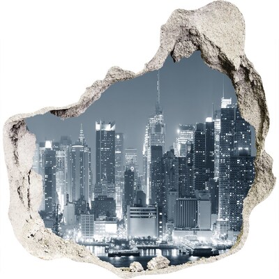 Trompe l'oeil buco nel muro Lo skyline di New York di notte