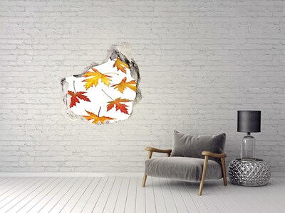 Trompe l'oeil buco nel muro Paesaggio autunnale con foglie