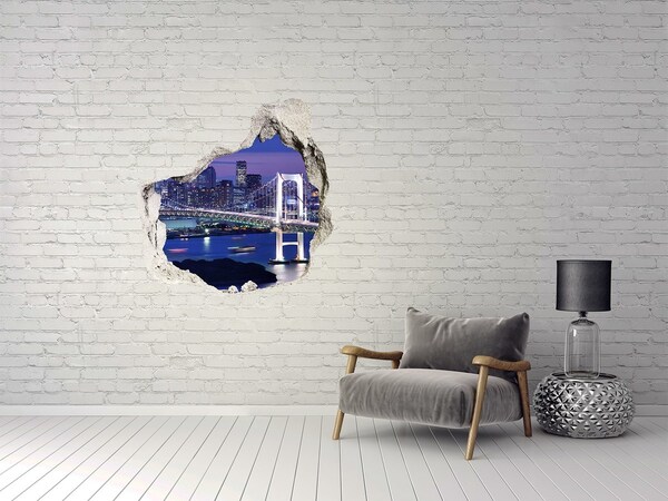 Trompe l'oeil buco nel muro Il ponte illuminato dalla luce notturna