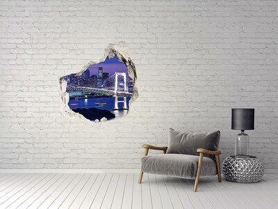 Trompe l'oeil buco nel muro Il ponte illuminato dalla luce notturna