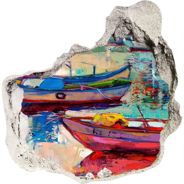 Trompe l'oeil buco nel muro Pittoresche barche sull'acqua