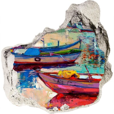 Trompe l'oeil buco nel muro Pittoresche barche sull'acqua