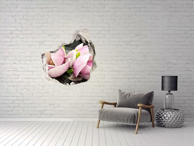 Finto buco nel muro 3D Fiori di magnolia sbocciano attraverso un buco nel muro