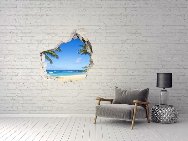 Trompe l'oeil buco nel muro Spiaggia caraibica vista attraverso un buco nel muro