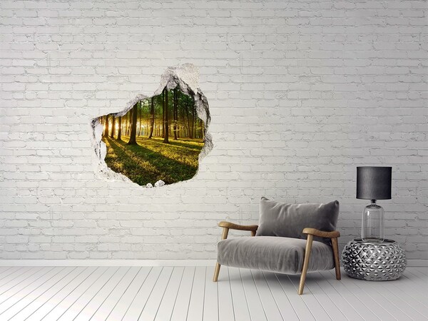 Trompe l'oeil buco nel muro Foresta dorata al mattino