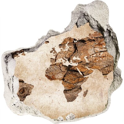 Adesivo effetto buco nel muro Un muro danneggiato con una mappa del mondo