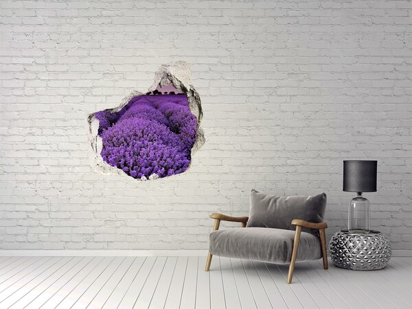 Trompe l'oeil buco nel muro Un campo di lavanda in piena fioritura