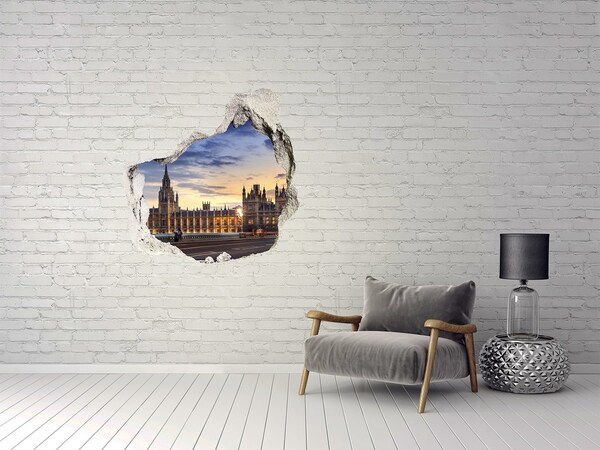 Trompe l'oeil buco nel muro Tramonto su Londra
