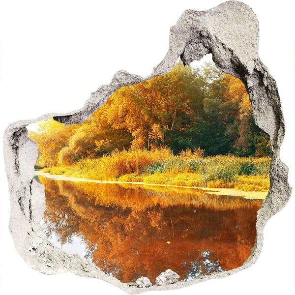 Finto buco nel muro 3D Paesaggio autunnale lungo il fiume