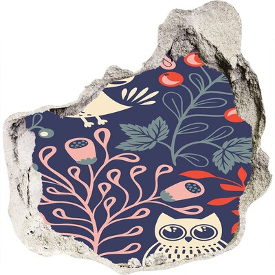 Adesivo effetto buco nel muro Motivo floreale con gufi