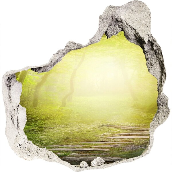 Adesivo effetto buco nel muro Foresta verdeggiante ai raggi del sole