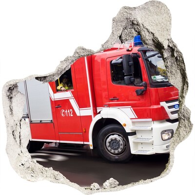 Adesivo effetto buco nel muro Camion dei pompieri in azione