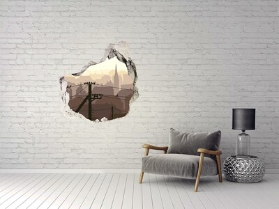 Finto buco nel muro 3D Vista della città attraverso un buco nel muro
