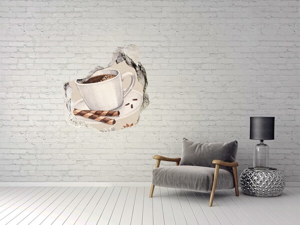 Adesivo effetto buco nel muro Caffè con biscotti