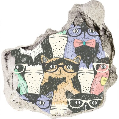 Adesivo effetto buco nel muro Gatti con gli occhiali