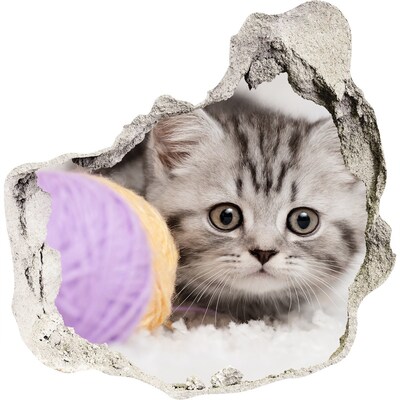 Adesivo effetto buco nel muro Il gattino dietro il muro