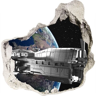 Trompe l'oeil buco nel muro Un'astronave nel cielo