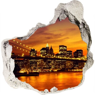 Trompe l'oeil buco nel muro Lo skyline di New York al tramonto