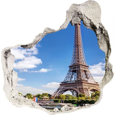 Trompe l'oeil buco nel muro La Torre Eiffel a Parigi