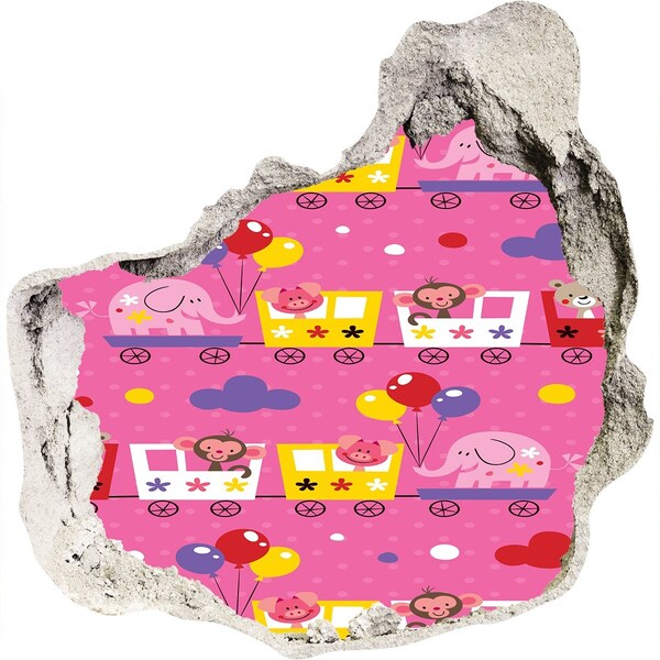 Finto buco nel muro 3D Treno colorato con palloncini