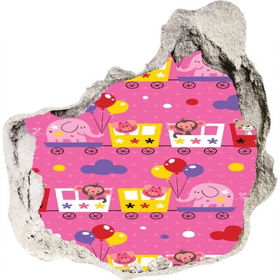 Finto buco nel muro 3D Treno colorato con palloncini