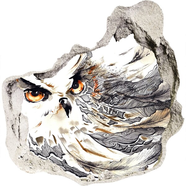 Trompe l'oeil buco nel muro Un gufo in volo