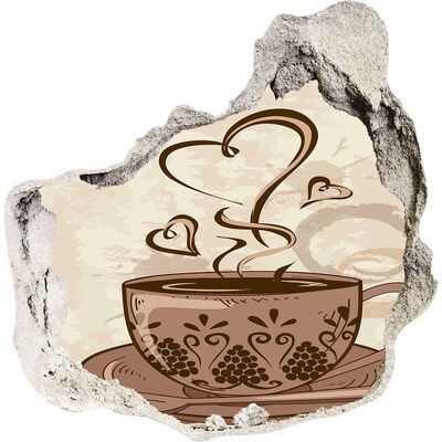 Trompe l'oeil buco nel muro Una deliziosa tazza di caffè fumante