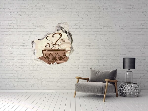 Trompe l'oeil buco nel muro Una deliziosa tazza di caffè fumante