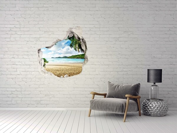 Trompe l'oeil buco nel muro Spiaggia tropicale con palme