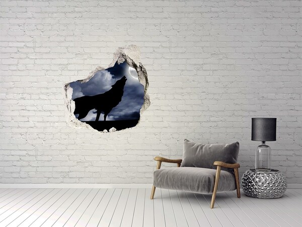 Trompe l'oeil buco nel muro Lupo contro la luna