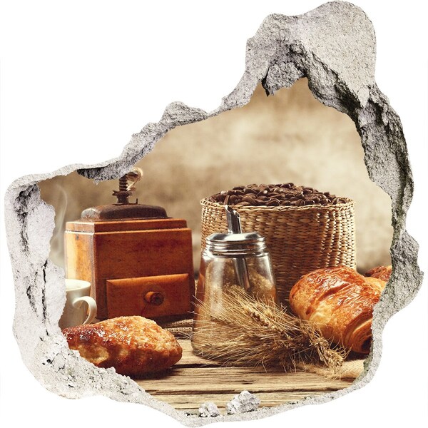 Trompe l'oeil buco nel muro Caffè mattutino e pane fresco