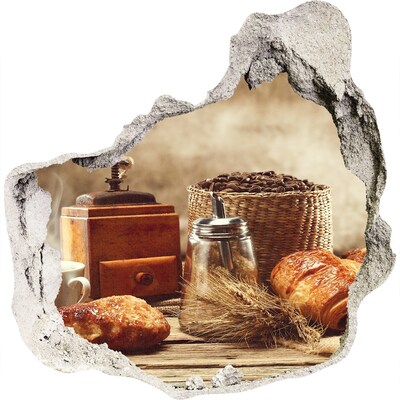 Trompe l'oeil buco nel muro Caffè mattutino e pane fresco