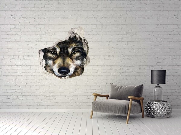 Trompe l'oeil buco nel muro Lo sguardo di Wolf attraverso il muro