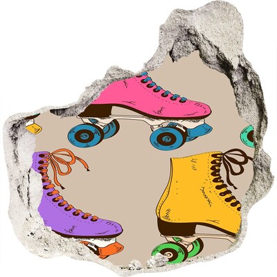 Finto buco nel muro 3D Pattini a rotelle colorati in un buco nel muro