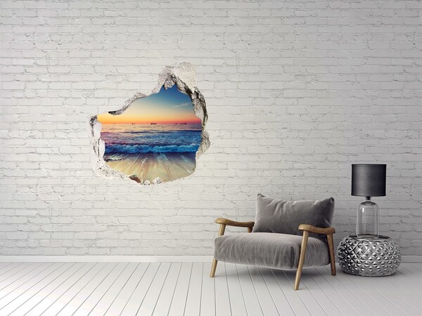 Trompe l'oeil buco nel muro Tramonto sul mare