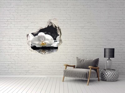 Trompe l'oeil buco nel muro Fiore di orchidea sull'acqua