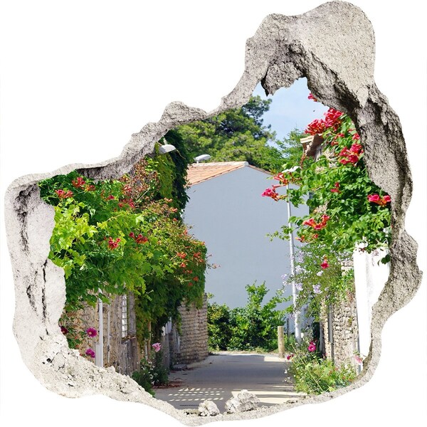 Adesivo effetto buco nel muro Una strada incantevole con fiori