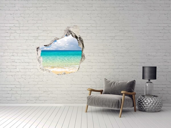 Trompe l'oeil buco nel muro Spiaggia caraibica vista attraverso un buco nel muro