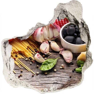 Finto buco nel muro 3D Cucina italiana con pasta e aglio