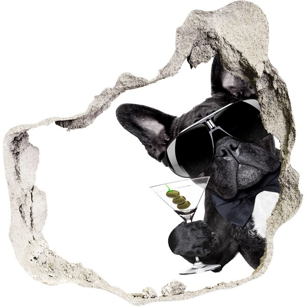 Adesivo effetto buco nel muro Cane elegante con una bevanda