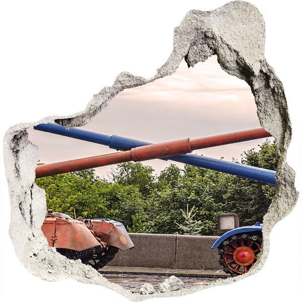 Adesivo effetto buco nel muro Battaglia di carri armati tra le rovine