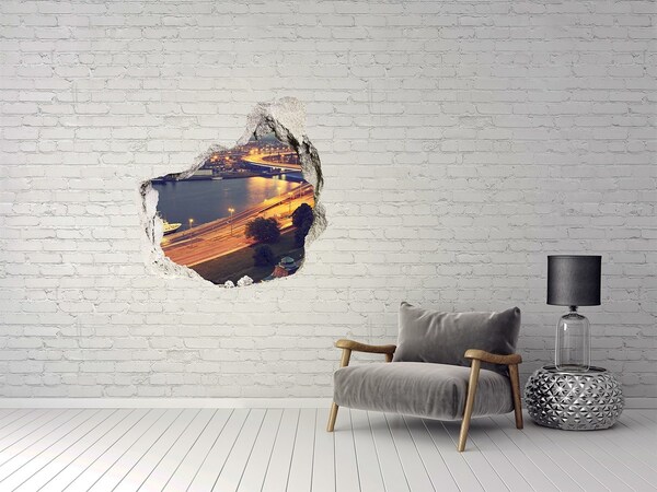 Finto buco nel muro 3D Veduta notturna della città