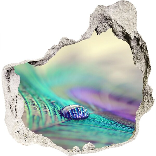 Adesivo effetto buco nel muro Una goccia sulla piuma di un pavone