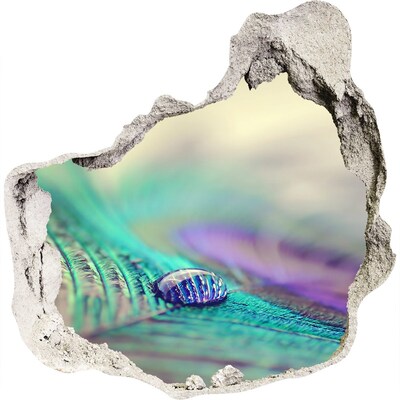 Adesivo effetto buco nel muro Una goccia sulla piuma di un pavone