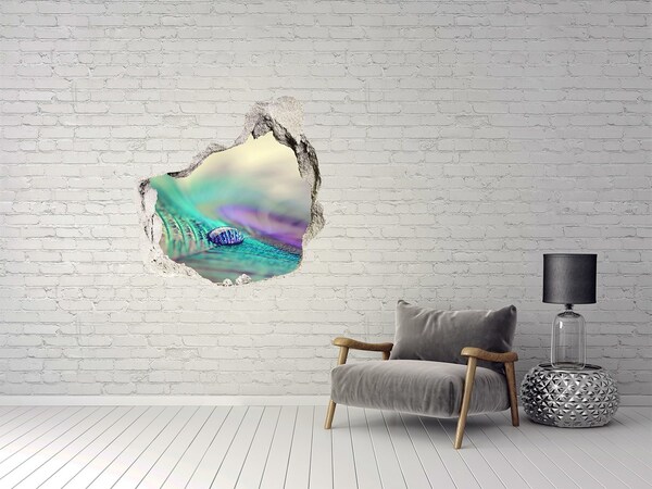 Adesivo effetto buco nel muro Una goccia sulla piuma di un pavone